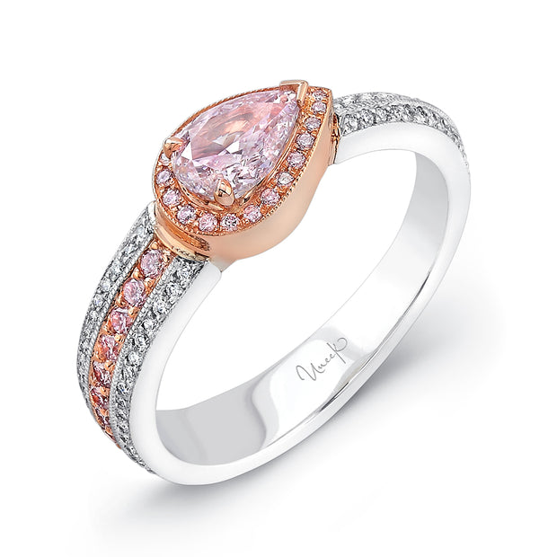 Uneek Natureal Collection Halo Pear Shaped Fancy Pink Diamond Engagement Ring