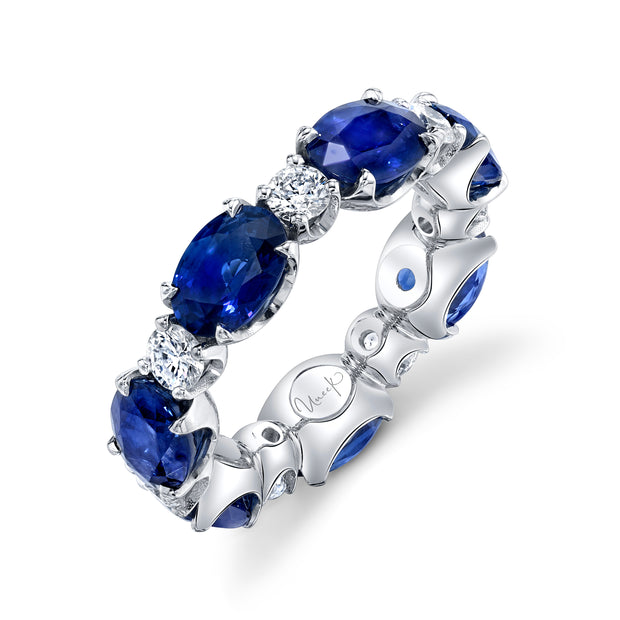Uneek Eternity Collection 1-Row Oval Shaped Blue Sapphire Anniversary Ring