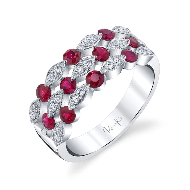 Uneek Precious Collection 3-Row Round Ruby Fashion Ring