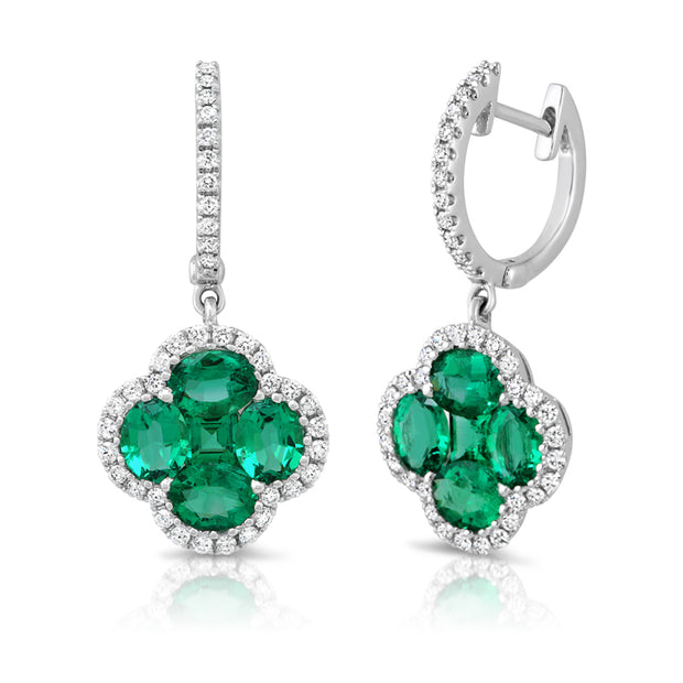 Uneek Precious Collection Floral Oval Shaped Emerald Dangle Earrings
