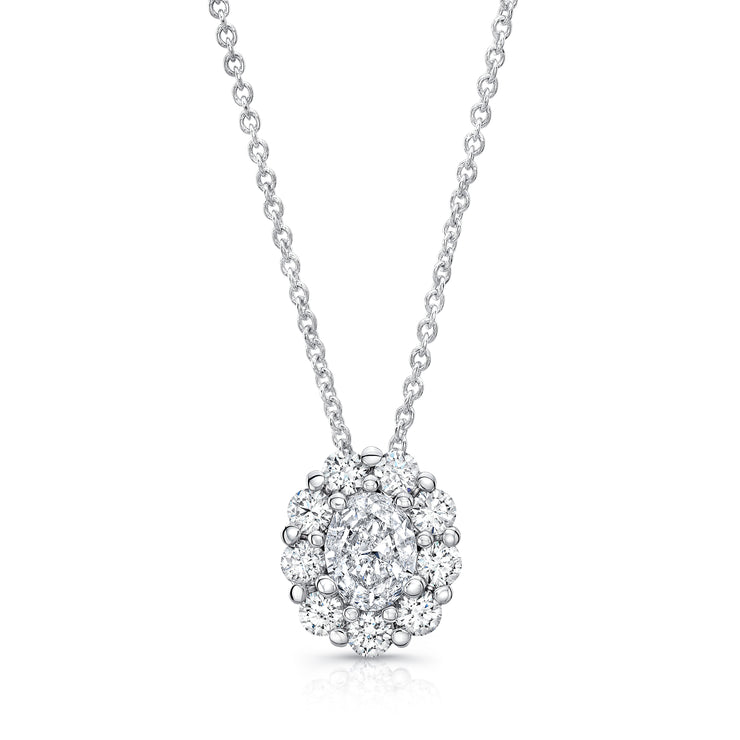 Uneek Oval Diamond Pendant with Scallop-Inspired Shared Prong Round Diamond Halo