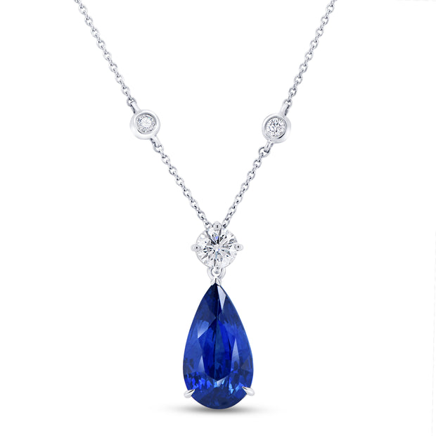 Uneek Precious Collection Pear Shaped Blue Sapphire Drop Pendant