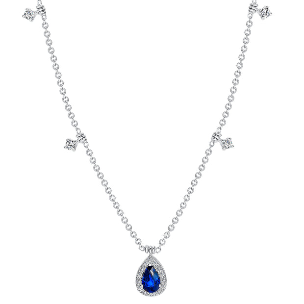 Uneek Precious Collection Pear Shaped Blue Sapphire Drop Necklace