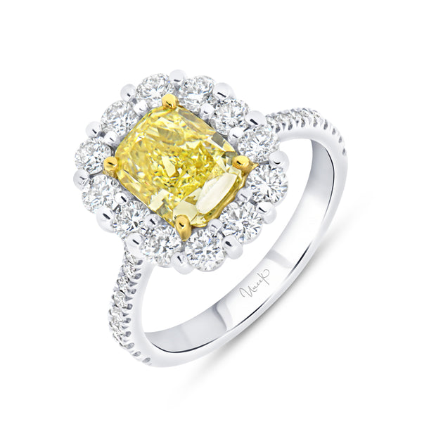 Uneek Natureal Collection Halo Cushion Cut Yellow Diamond Engagement Ring