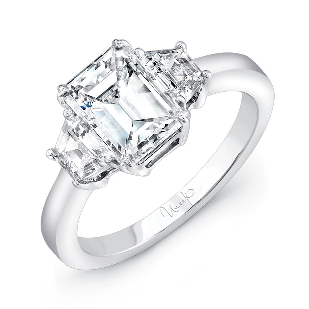 Uneek Signature Collection Three-Stone Emerald Cut Diamond Engagement Ring