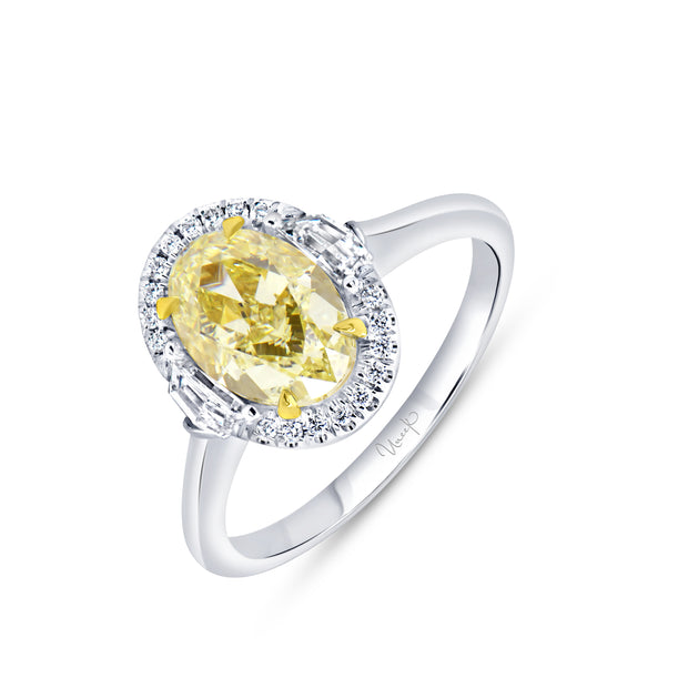 Uneek Natureal Collection Halo Oval Shaped Fancy Light Yellow Diamond Engagement Ring
