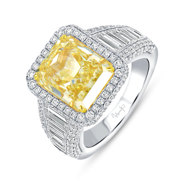 Uneek Natureal Collection Halo Radiant Yellow Diamond Engagement Ring