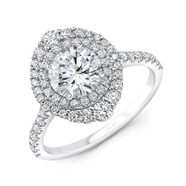 Uneek Petals Collection Double-Halo Round Diamond Engagement Ring