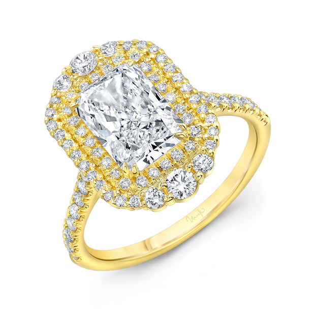 Uneek Petals Collection Double-Halo Radiant Diamond Engagement Ring