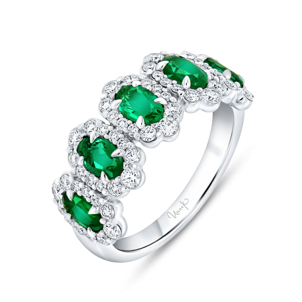 Uneek Precious Collection 5-Stone-Halo Oval Shaped Emerald Fashion Ring