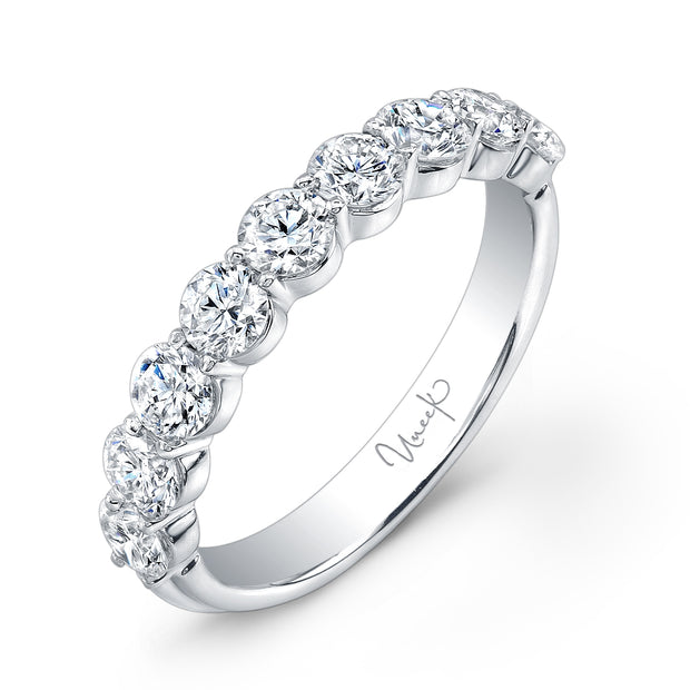 Uneek 9-Diamond Shared-Prong Wedding Band with Scalloped Edges