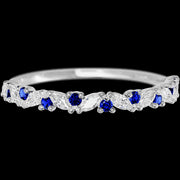 10K White Gold band with alternating 9 Round Sapphire and 8 Marquise Lab Grown Diamond having TCW-.38