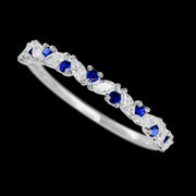 10K White Gold band with alternating 9 Round Sapphire and 8 Marquise Lab Grown Diamond having TCW-.38