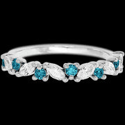 10K White Gold band with alternating 7 Round Ocean Blue Diamond and 6 Marquise Lab Grown Diamond having TCW-.81
