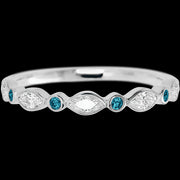 10K White Gold band with alternating 4 Round Ocean Blue Diamond and 5 Marquise Lab Grown Diamond having TCW-.56
