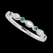10K White Gold band with alternating 4 Round Ocean Blue Diamond and 5 Marquise Lab Grown Diamond having TCW-.56