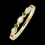 10K Yellow Gold band with alternating 4 Round Green Diamond and 5 Marquise Lab Grown Diamond having TCW-.56