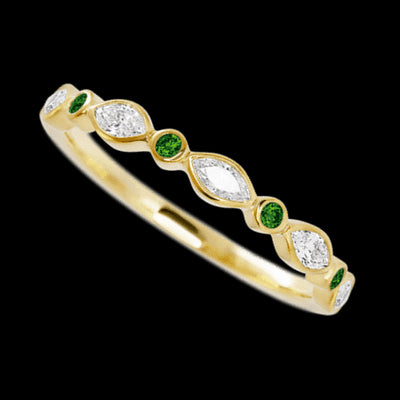 10K Yellow Gold band with alternating 4 Round Green Diamond and 5 Marquise Lab Grown Diamond having TCW-.56