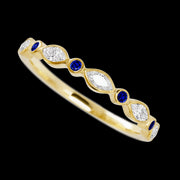 10K Yellow Gold band with alternating 4 Round Sapphire and 5 Marquise Lab Grown Diamond having TCW-.56
