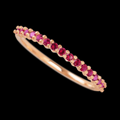 14K Rose Gold band with 18 Round Ruby having TCW-.27