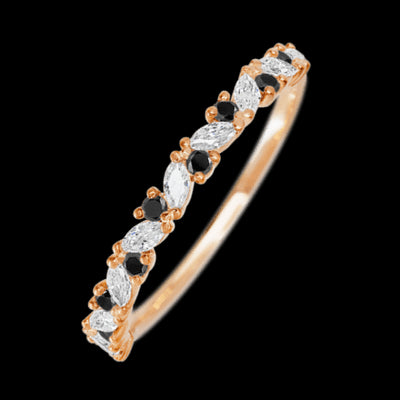 14K Rose Gold band with alternating 9 Round Black Diamond and 8 Marquise Lab Grown Diamond having TCW-.38