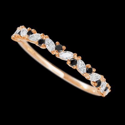 14K Rose Gold band with alternating 9 Round Black Diamond and 8 Marquise Lab Grown Diamond having TCW-.38