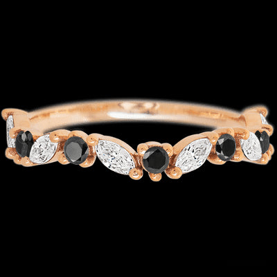 14K Rose Gold band with alternating 6 Round Black Diamond and 5 Marquise Lab Grown Diamond having TCW-.68