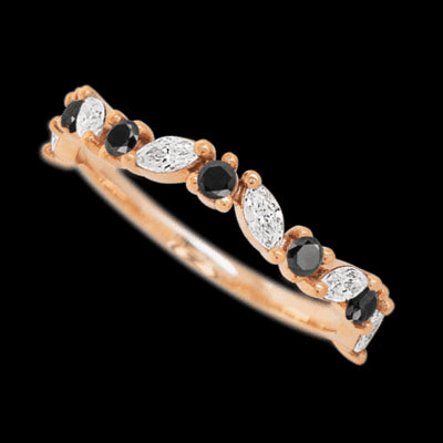 14K Rose Gold band with alternating 6 Round Black Diamond and 5 Marquise Lab Grown Diamond having TCW-.68