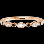 14K Rose Gold band with alternating 4 Round Black Diamond and 5 Marquise Lab Grown Diamond having TCW-.56