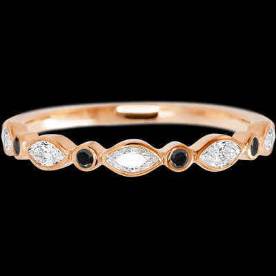14K Rose Gold band with alternating 4 Round Black Diamond and 5 Marquise Lab Grown Diamond having TCW-.56