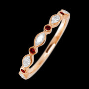 14K Rose Gold band with alternating 4 Round Dark Ruby and 5 Marquise Lab Grown Diamond having TCW-.56