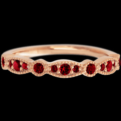 14K Rose Gold band with 7 Round and 6 Round Dark Ruby having TCW-.27