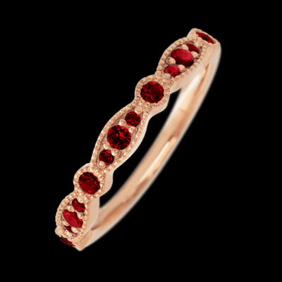 14K Rose Gold band with 7 Round and 6 Round Dark Ruby having TCW-.27