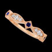 14K Rose Gold band with alternating 3 Round Sapphire, 2 Round Lab Grown Diamond and 4 Round Lab Grown Diamond having TCW-.27