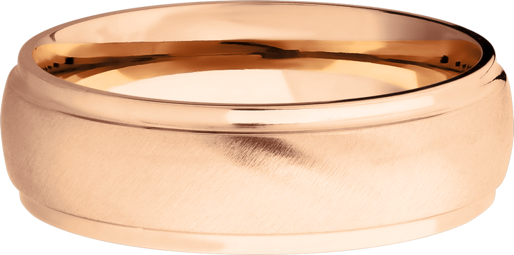 14K Rose gold 7mm domed band with grooved edges