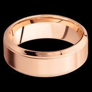 8 mm wide High Bevel Milgrain 14K Rose Gold band.