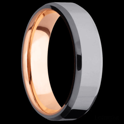 6 mm wide Beveled Tantalum band featuring a 14K Rose Gold sleeve.