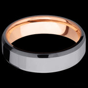 6 mm wide Beveled Tantalum band featuring a 14K Rose Gold sleeve.