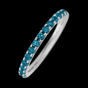 14K White Gold band with 15 Round Ocean Blue Diamond having TCW-.45
