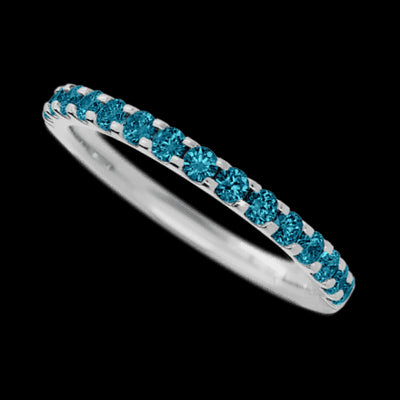14K White Gold band with 15 Round Ocean Blue Diamond having TCW-.45