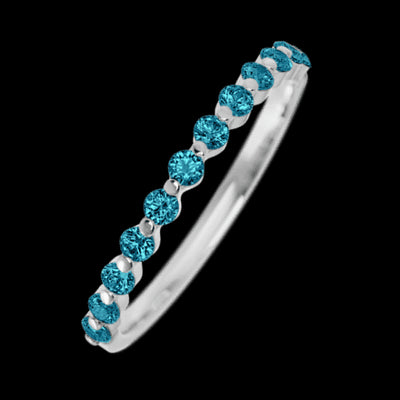 14K White Gold band with 12 Round Ocean Blue Diamond having TCW-.36