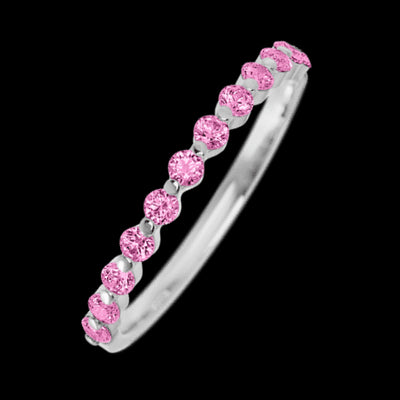 14K White Gold band with 12 Round Pink Sapphire having TCW-.36