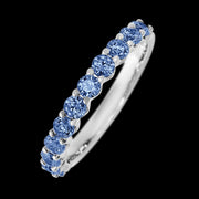 14K White Gold band with 11 Round Denim Sapphire having TCW-.77