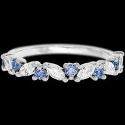 14K White Gold band with alternating 7 Round Denim Sapphire and 6 Marquise Lab Grown Diamond having TCW-.81