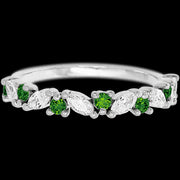 14K White Gold band with alternating 7 Round Green Diamond and 6 Marquise Lab Grown Diamond having TCW-.81