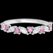 14K White Gold band with alternating 7 Round Pink Sapphire and 6 Marquise Lab Grown Diamond having TCW-.81