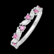 14K White Gold band with alternating 7 Round Pink Sapphire and 6 Marquise Lab Grown Diamond having TCW-.81