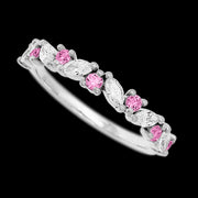 14K White Gold band with alternating 7 Round Pink Sapphire and 6 Marquise Lab Grown Diamond having TCW-.81