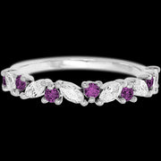 14K White Gold band with alternating 7 Round Purple Diamond and 6 Marquise Lab Grown Diamond having TCW-.81