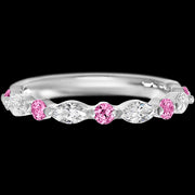 14K White Gold band with alternating 5 Round Pink Sapphire and 4 Marquise Lab Grown Diamond having TCW-.85